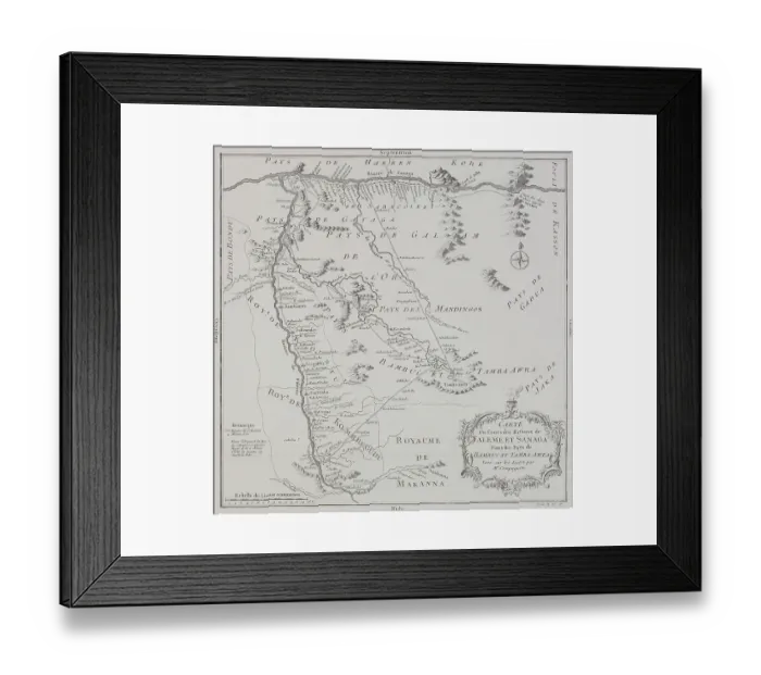 Framed Print : Antique map of the Sangha River in Senegal, western Africa