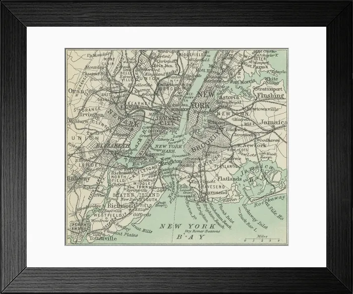 Framed Print : Old engraved map of New York City, USA