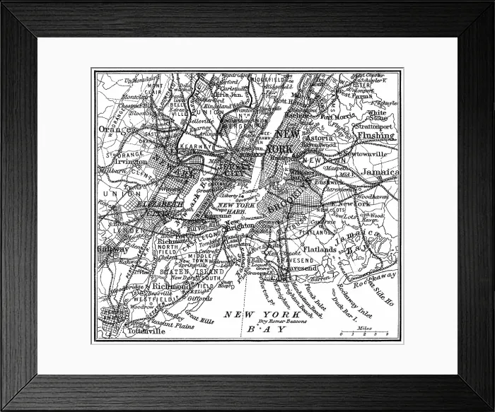 Framed Print : Old engraved map of New York City, USA Framed Print : Old engraved map of New York City, USA