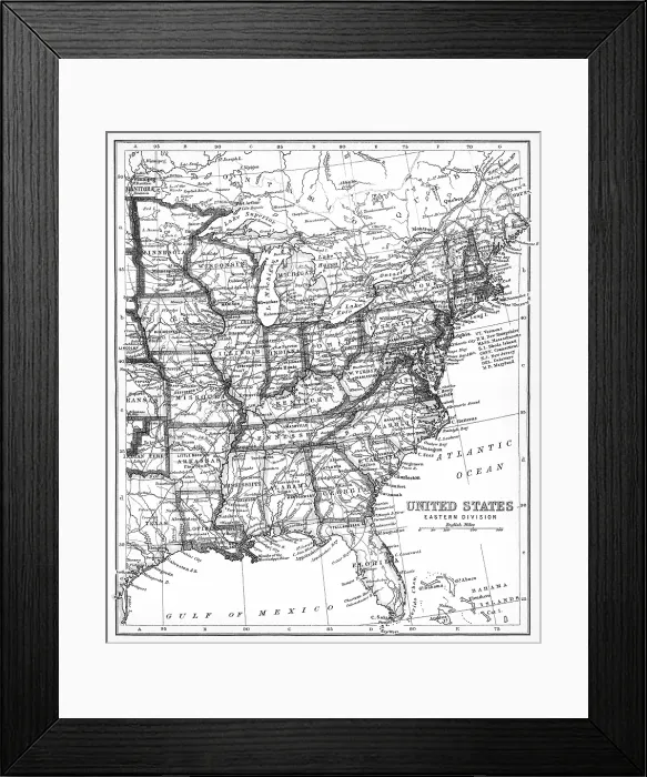 Framed Print : Old chromolithograph map of United States of America - Eastern division