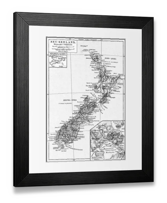 Framed Print : Old chromolithograph map of New Zealand Islands Framed Print : Old chromolithograph map of New Zealand Islands