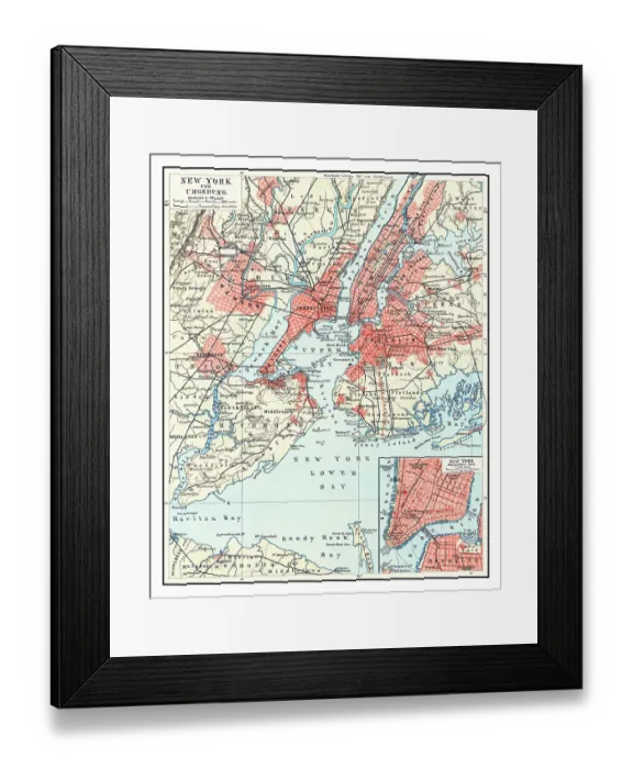 Framed Print : Old lithograph map of New York, USA
