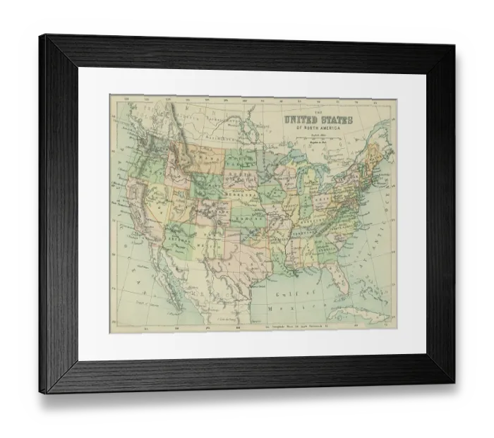 Framed Print : Old chromolithograph map of United States of America (USA) Framed Print : Old chromolithograph map of United States of America (USA)