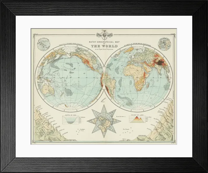Framed Print : Old chromolithograph map of World Framed Print : Old chromolithograph map of World