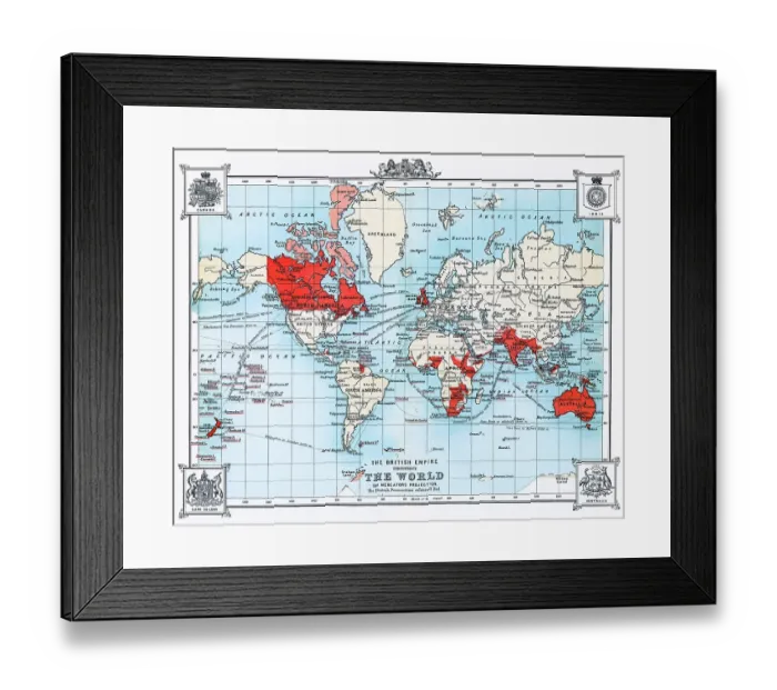 Framed Print : Old chromolithograph map of the British Empire through the World Framed Print : Old chromolithograph map of the British Empire through the World
