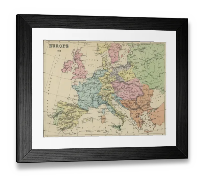 Framed Print : Old chromolithograph map of Europe in 1812 Framed Print : Old chromolithograph map of Europe in 1812