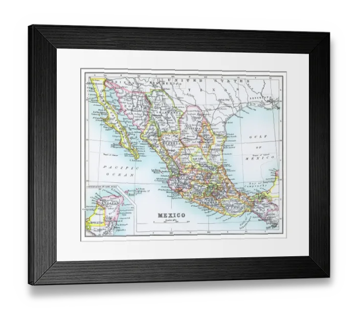 Framed Print : Old chromolithograph map of Mexico Framed Print : Old chromolithograph map of Mexico