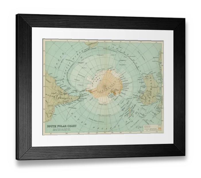 Framed Print : Old chromolithograph illustration of map of South Polar Regions