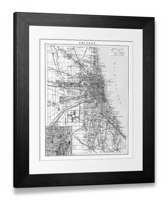 Framed Print : Old lithograph map of Chicago, USA Framed Print : Old lithograph map of Chicago, USA