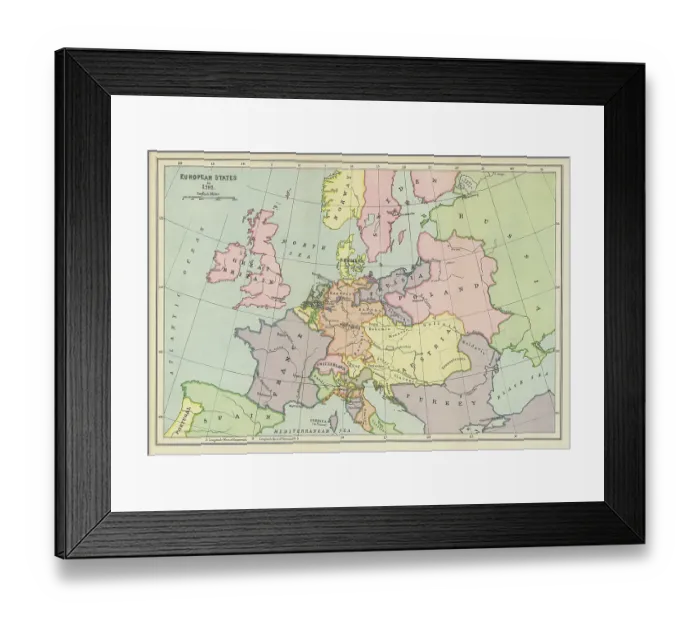 Framed Print : Old map of European States in 1792 Framed Print : Old map of European States in 1792