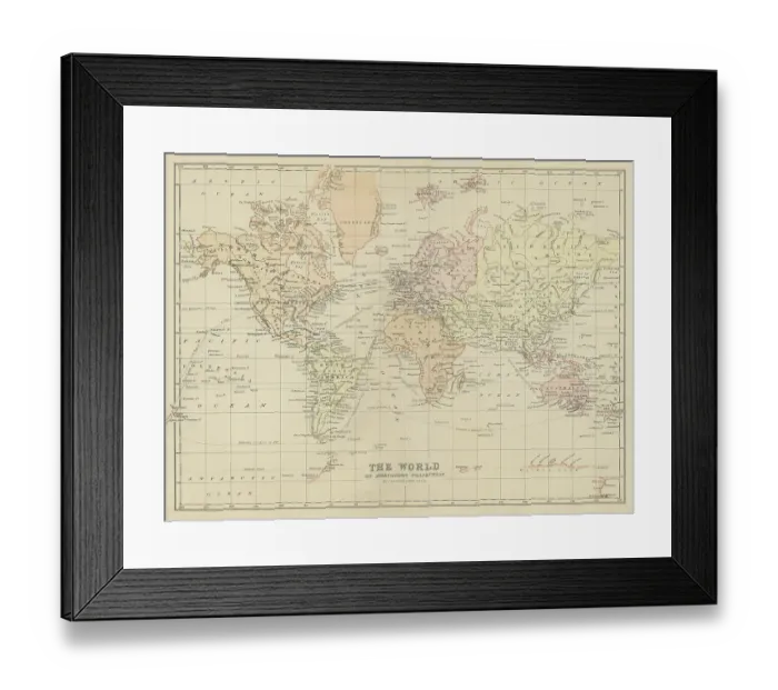 Framed Print : Old chromolithograph map of World Framed Print : Old chromolithograph map of World