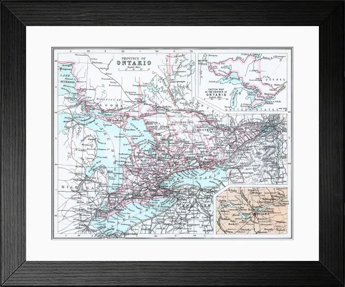 Framed Print : Old chromolithograph map of Ontario, province of Canada Framed Print : Old chromolithograph map of Ontario, province of Canada