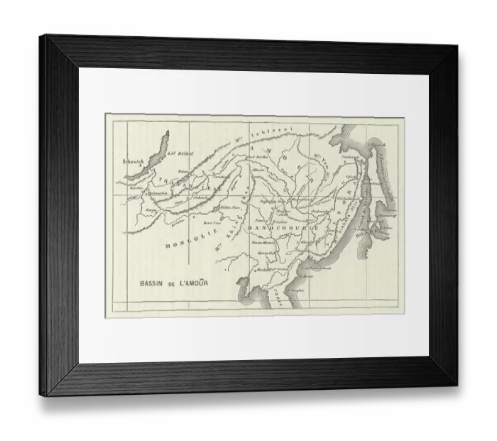 Framed Print : Old engraved map of the Amur River or Heilong River, a perennial river in Northeast Asia, forming the natural border between the Russian Far East and Northeast China (historically the Outer and Inner Manchuria) Framed Print : Old engraved map of the Amur River or Heilong River, a perennial river in Northeast Asia, forming the natural border between the Russian Far East and Northeast China (historically the Outer and Inner Manchuria)