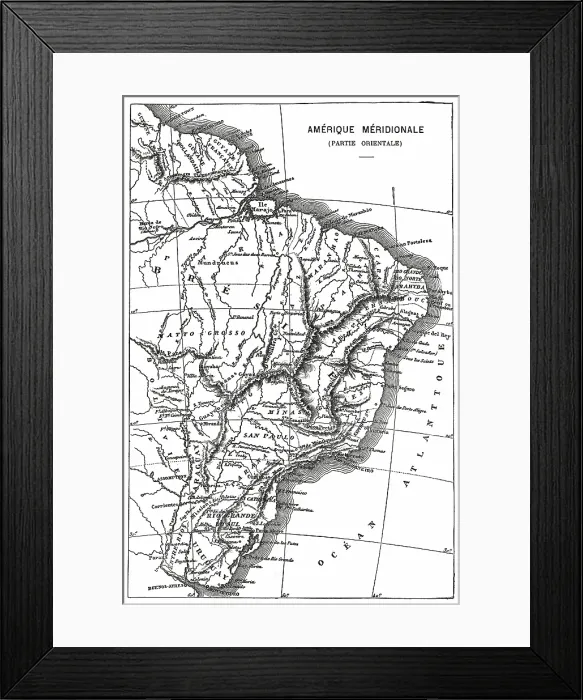 Framed Print : Old engraved map of Brazil, South America Framed Print : Old engraved map of Brazil, South America