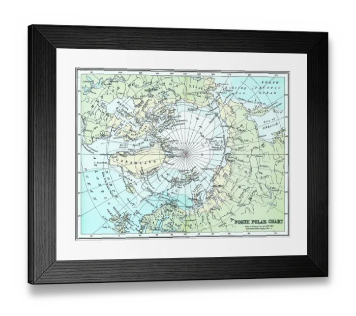 Framed Print : Old chromolithograph illustration of map of North Polar Regions Framed Print : Old chromolithograph illustration of map of North Polar Regions