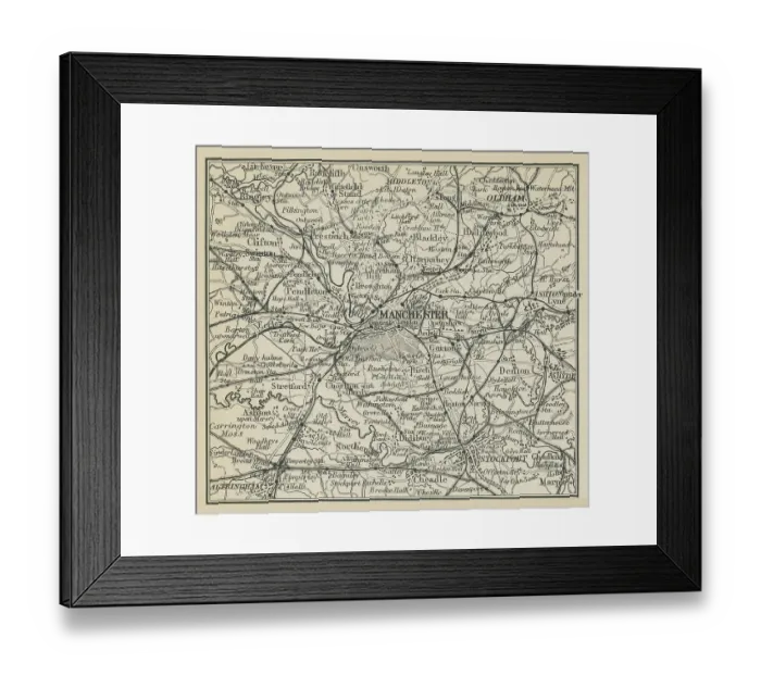 Framed Print : Old chromolithograph map of Manchester, a city and metropolitan borough of Greater Manchester, England