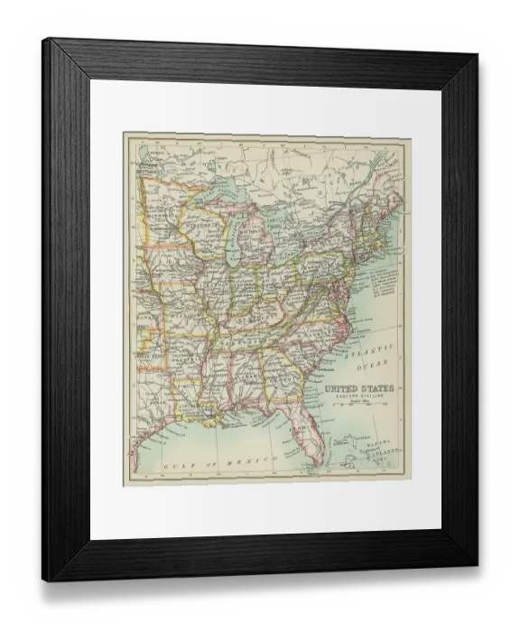 Framed Print : Old chromolithograph map of United States of America - Eastern division Framed Print : Old chromolithograph map of United States of America - Eastern division