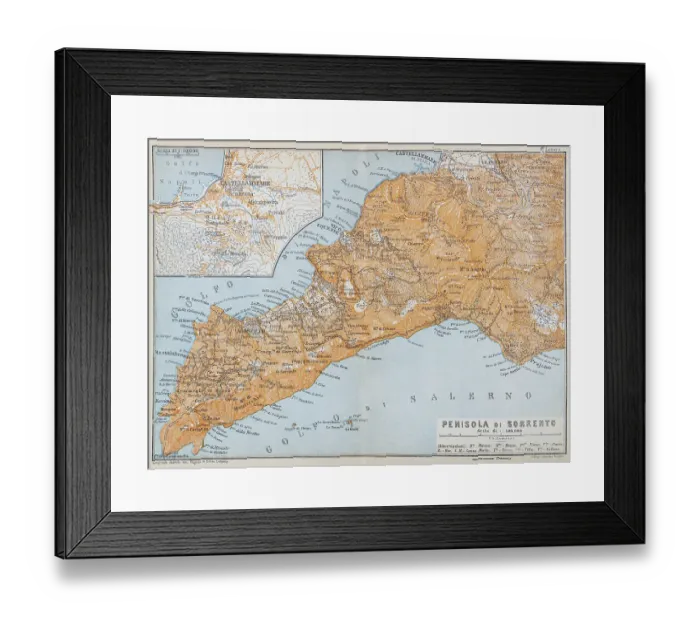 Framed Print : Map of the gulf of Salerno, Italy - 1893 Framed Print : Map of the gulf of Salerno, Italy - 1893