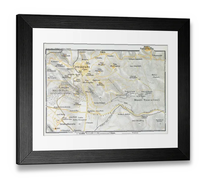 Framed Print : Map of Frascati, Italy - 1893