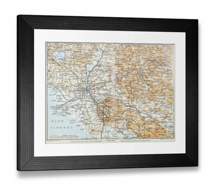 Framed Print : Map of the Lazio surroundings, Italy - 1893 Framed Print : Map of the Lazio surroundings, Italy - 1893