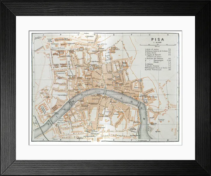 Framed Print : Map of the city of Pisa, Italy - 1893
