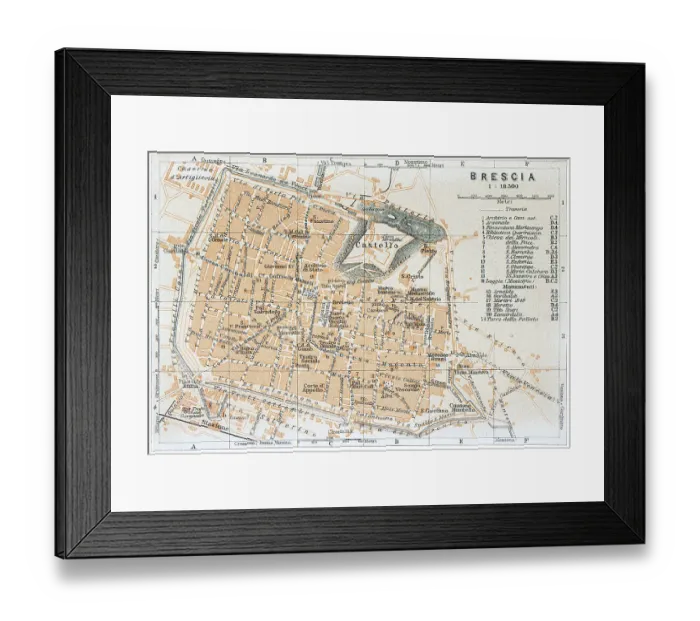 Framed Print : Map of Brescia a city in the northern Italian region of Lombardy, Italy - 1893 Framed Print : Map of Brescia a city in the northern Italian region of Lombardy, Italy - 1893