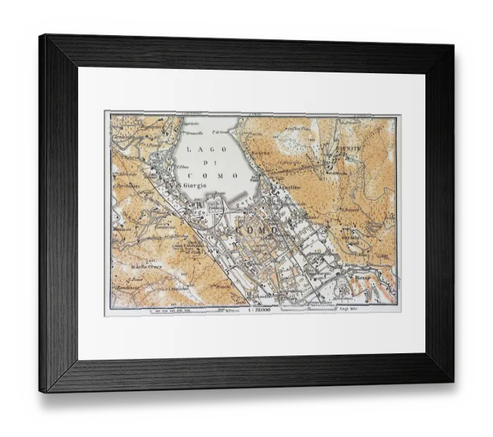Framed Print : Map of Como Lake, Italy - 1893 Framed Print : Map of Como Lake, Italy - 1893