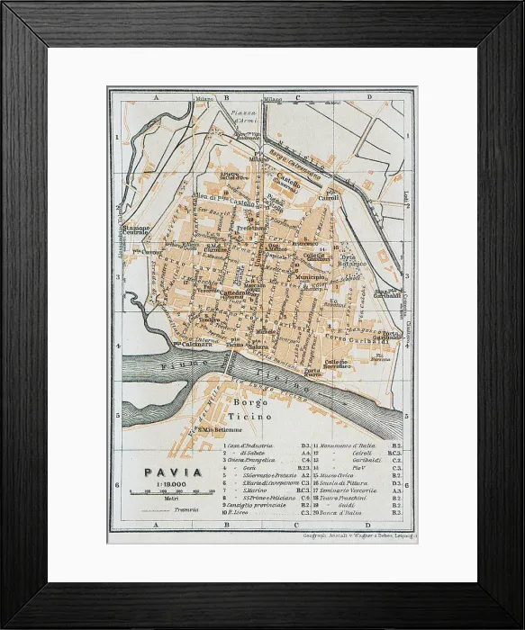 Framed Print : Map of the city of Pavia, Italy - 1893 Framed Print : Map of the city of Pavia, Italy - 1893