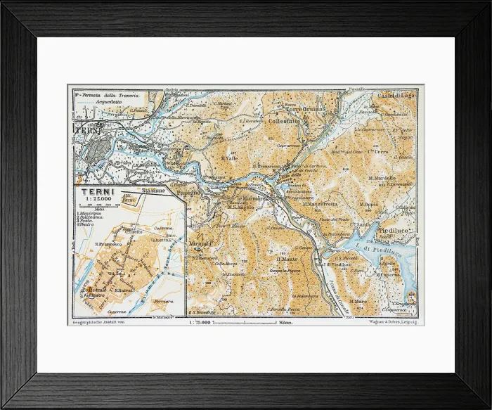 Framed Print : Map of Terni in Umbria, Italy - 1893 Framed Print : Map of Terni in Umbria, Italy - 1893