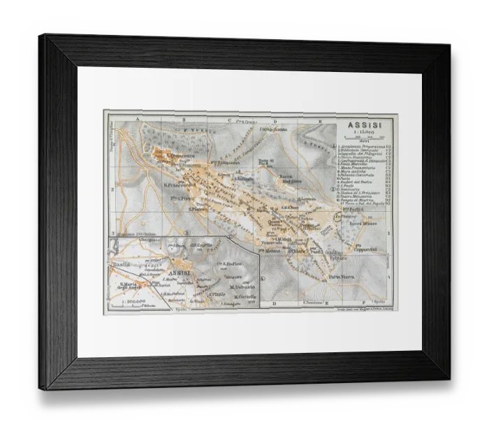 Framed Print : Map of the town of Assisi, Italy - 1893 Framed Print : Map of the town of Assisi, Italy - 1893