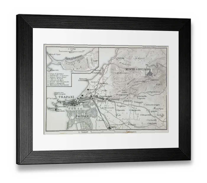 Framed Print : Map of the city of Trapani, Sicily, Italy - 1893 Framed Print : Map of the city of Trapani, Sicily, Italy - 1893