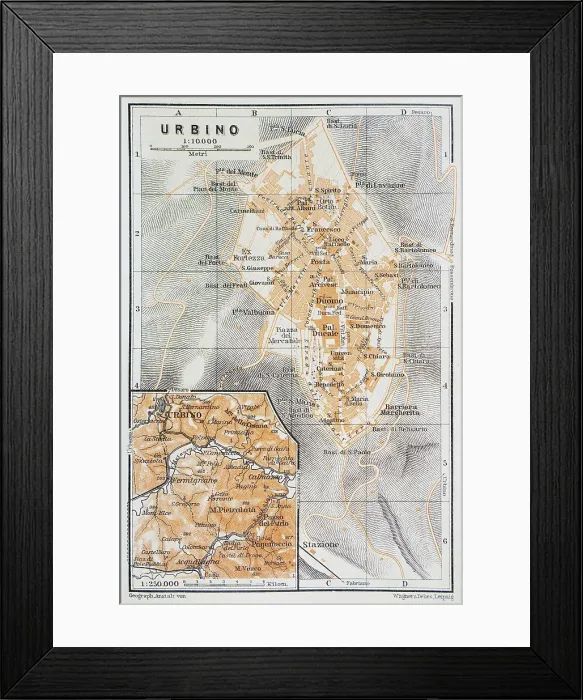 Framed Print : Comune of Urbino: Antique Italian map - 1893 Framed Print : Comune of Urbino: Antique Italian map - 1893