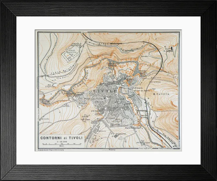 Framed Print : Map of Tivoli and surroundings, Italy - 1893 Framed Print : Map of Tivoli and surroundings, Italy - 1893