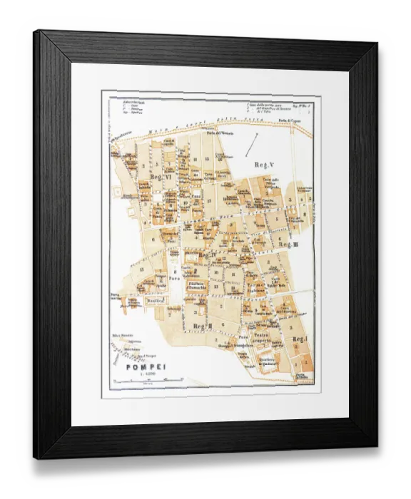 Framed Print : Map of the city Pompei, Italy - 1893 Framed Print : Map of the city Pompei, Italy - 1893