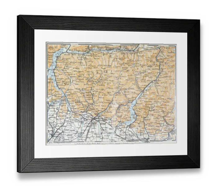 Framed Print : Map of Valtellina, Italy - 1893 Framed Print : Map of Valtellina, Italy - 1893