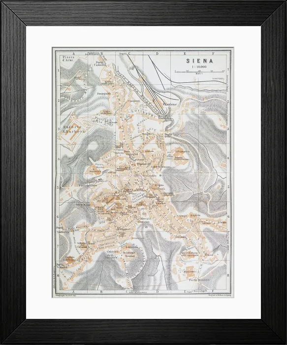 Framed Print : Map of Siena, Italy - 1893