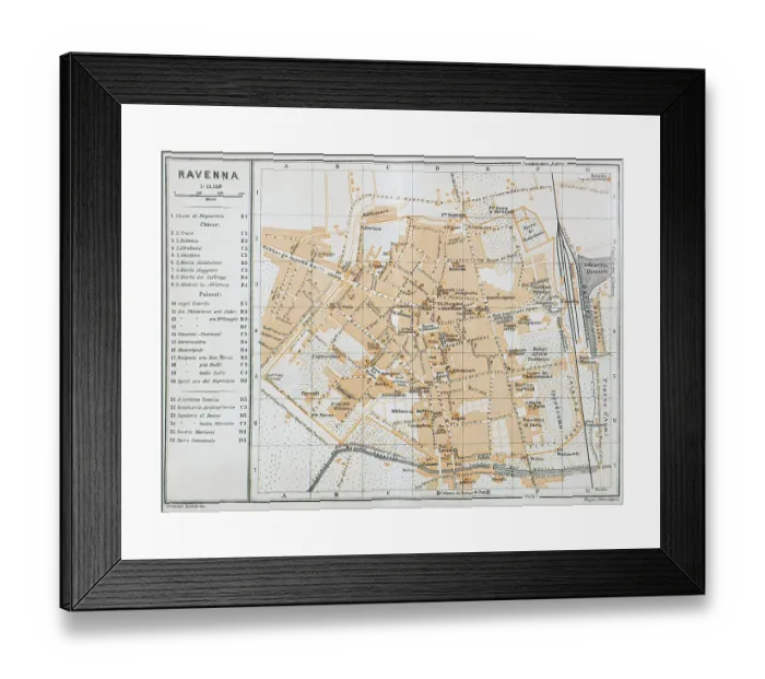 Framed Print : Map of Ravenna, Emilia-Romagna - Italy - 1893 Framed Print : Map of Ravenna, Emilia-Romagna - Italy - 1893