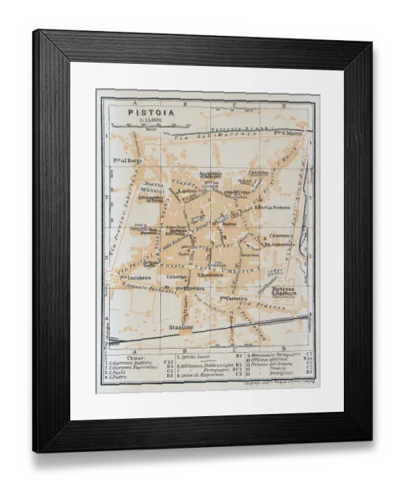 Framed Print : Map of the city of Pistoia, Italy - 1893 Framed Print : Map of the city of Pistoia, Italy - 1893