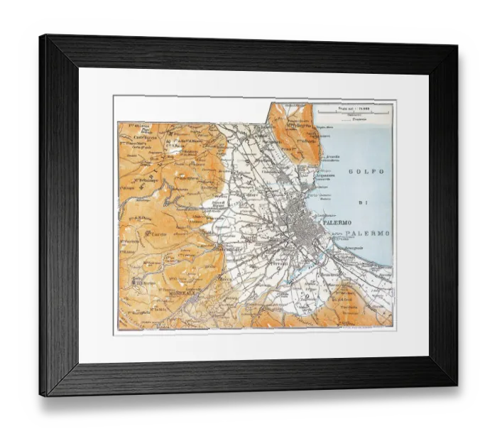 Framed Print : Map of the Gulf and city of Palermo, Italy - 1893 Framed Print : Map of the Gulf and city of Palermo, Italy - 1893