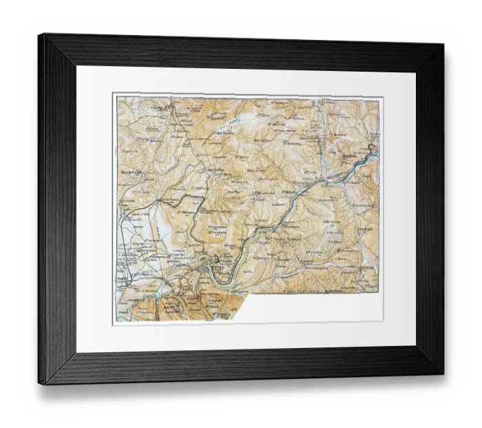 Framed Print : Map of Tivoli, Vicovaro And Montecelio Surroundings, Italy - 1893 Framed Print : Map of Tivoli, Vicovaro And Montecelio Surroundings, Italy - 1893