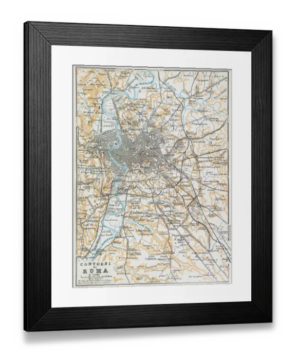 Framed Print : Map of Rome and surroundings, Italy - 1893 Framed Print : Map of Rome and surroundings, Italy - 1893