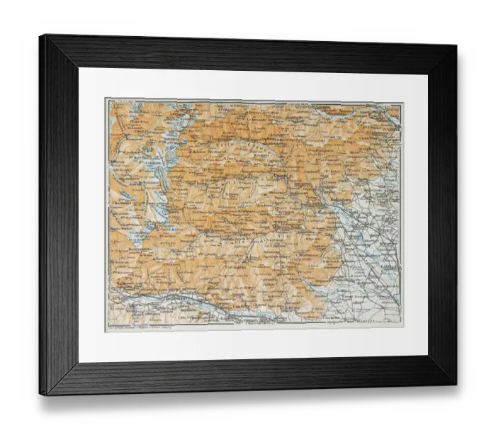 Framed Print : Map of Valgrisenche and Aosta Valley, Italy - 1893 Framed Print : Map of Valgrisenche and Aosta Valley, Italy - 1893