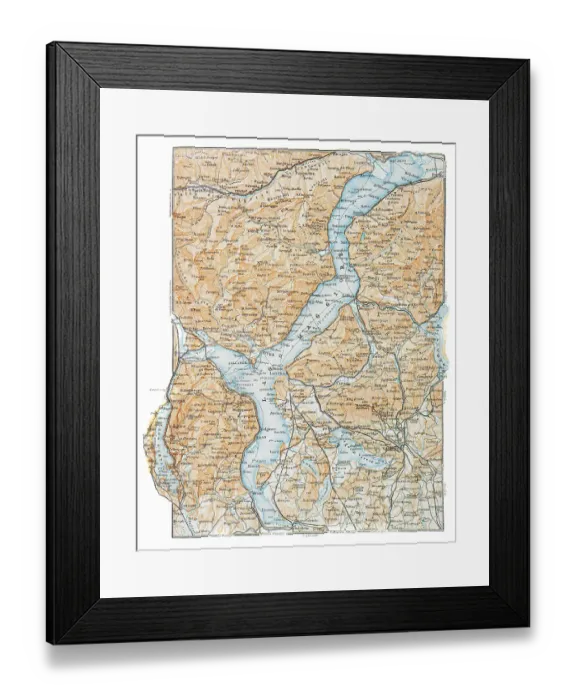 Framed Print : Map of Lake Maggiore, Italy - 1893 Framed Print : Map of Lake Maggiore, Italy - 1893