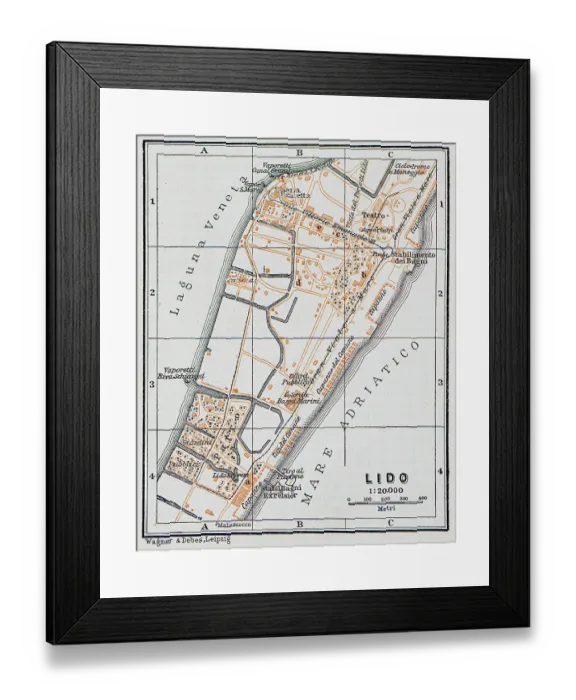 Framed Print : Map of Venice Lido, Italy - 1893