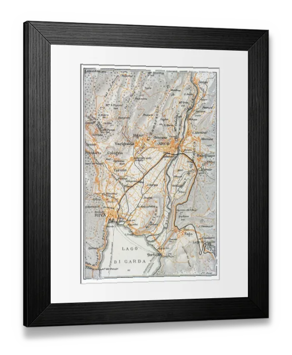 Framed Print : Map of Lake Garda, Italy - 1893 Framed Print : Map of Lake Garda, Italy - 1893