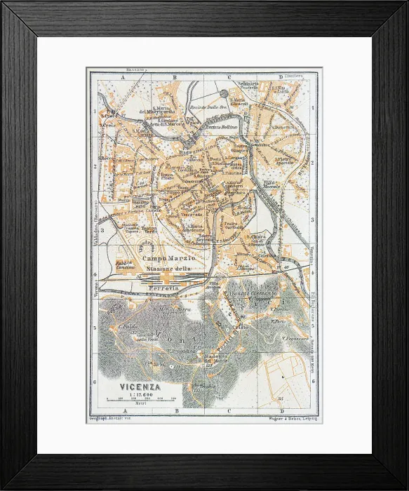 Framed Print : Map of Vicenza, a city in the Veneto region of northeast, Italy - 1893 Framed Print : Map of Vicenza, a city in the Veneto region of northeast, Italy - 1893