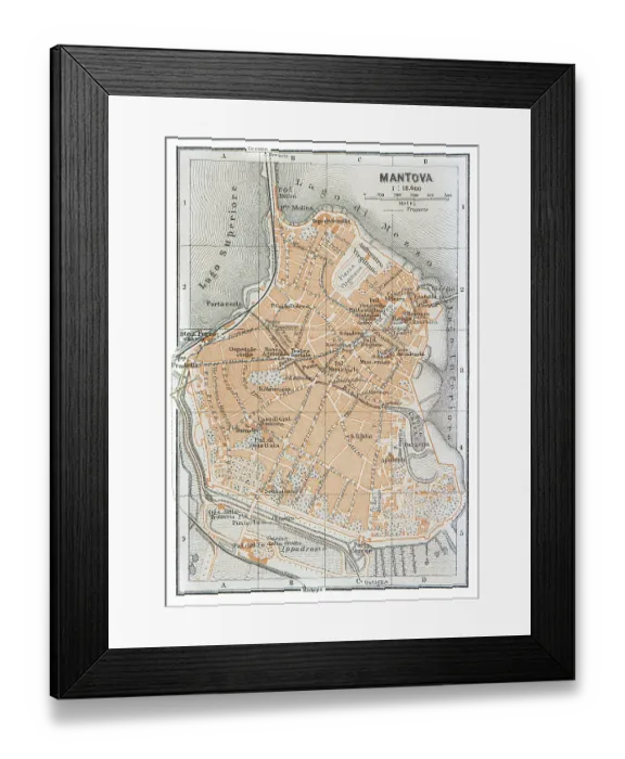 Framed Print : Map of Mantua, a city surrounded by 3 artificial lakes in the northern Italian region of Lombardy, Italy - 1893 Framed Print : Map of Mantua, a city surrounded by 3 artificial lakes in the northern Italian region of Lombardy, Italy - 1893
