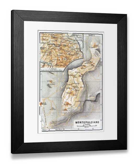 Framed Print : Map of Montepulciano - medieval and Renaissance hill town and comune in the Italian province of Siena, Italy - 1893 Framed Print : Map of Montepulciano - medieval and Renaissance hill town and comune in the Italian province of Siena, Italy - 1893