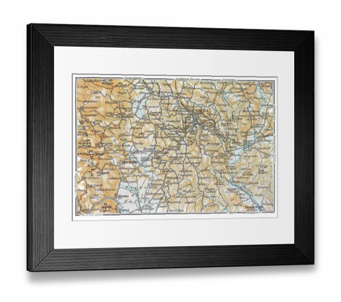Framed Print : Map of Siena and surroundings, Italy - 1893 Framed Print : Map of Siena and surroundings, Italy - 1893