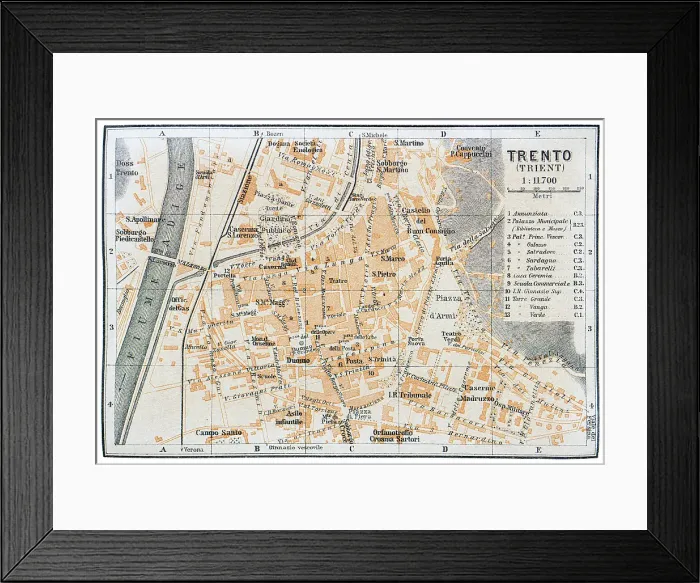Framed Print : Map of the city of Trento, Italy - 1893 Framed Print : Map of the city of Trento, Italy - 1893